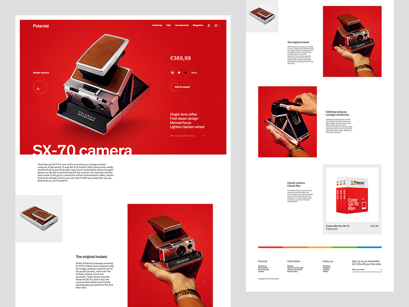 Polaroid site Product page asset creation cameras creative design ecommerce image manipulation layout polaroid responsive design ui design visual design web design