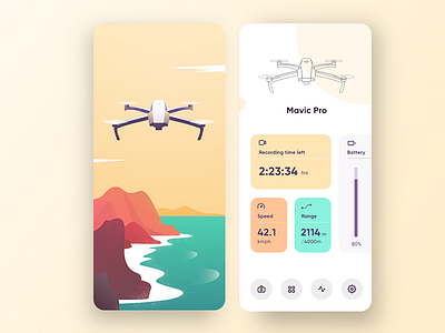 Drone app app clean colorful dji drone illustration ios mavic mobile app modern nature ui ux vector white