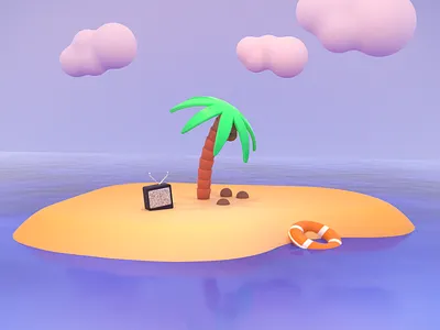 Quick Break 3d 3d art c4d cinema 4d clouds design island nature ocean octane palm tree rescue sky stranded tree tv water