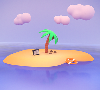 Quick Break 3d 3d art c4d cinema 4d clouds design island nature ocean octane palm tree rescue sky stranded tree tv water