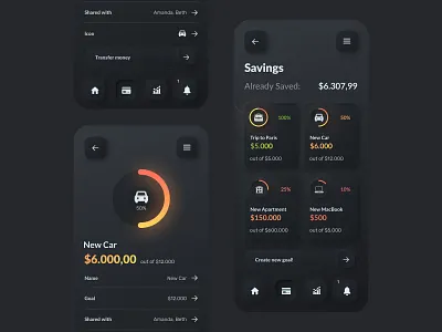 Skeuomorph Wallet, Banking App UI Kit daily ui dark app dark mode dark theme dark ui skeumorphic skeuo skeuomorph skeuomorph app skeuomorphic skeuomorphism ui ui ux ui design user interface