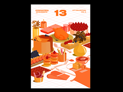 Invitation Kit banana cake design drawing gift hot cakes icecream illustration invitation isometric isometric illustration macaron orange snack strawberry sweets turkey vase vivid welcome