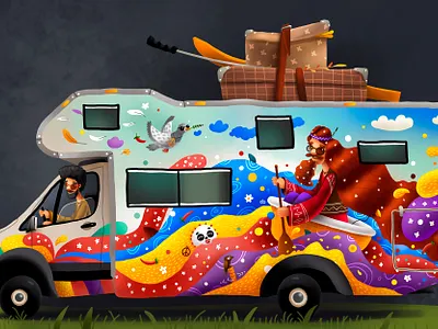 Camper Van car cartoon cg character children illustration kids smile van