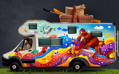 Camper Van car cartoon cg character children illustration kids smile van