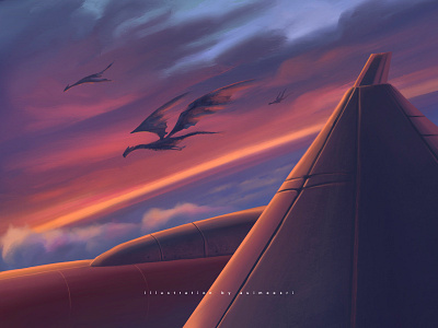 Above the clouds background character concept dragon illustration landscape nature procreate sky skyscraper