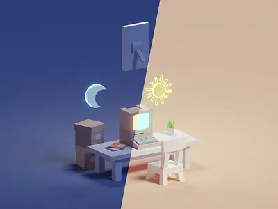 Mixed Screen b3d blender computer dark illustration isometric light low poly night