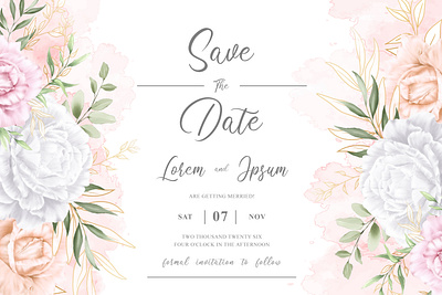 Elegant Watercolor Floral Wedding Invitation Set Template background bouquet card decoration decorative design elegant floral frame greeting illustration invitation invite leaf romantic set template vector watercolor wedding