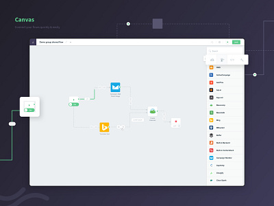 Web application UI application builtflow canvas cards connection design flow icon illustration minimal ui