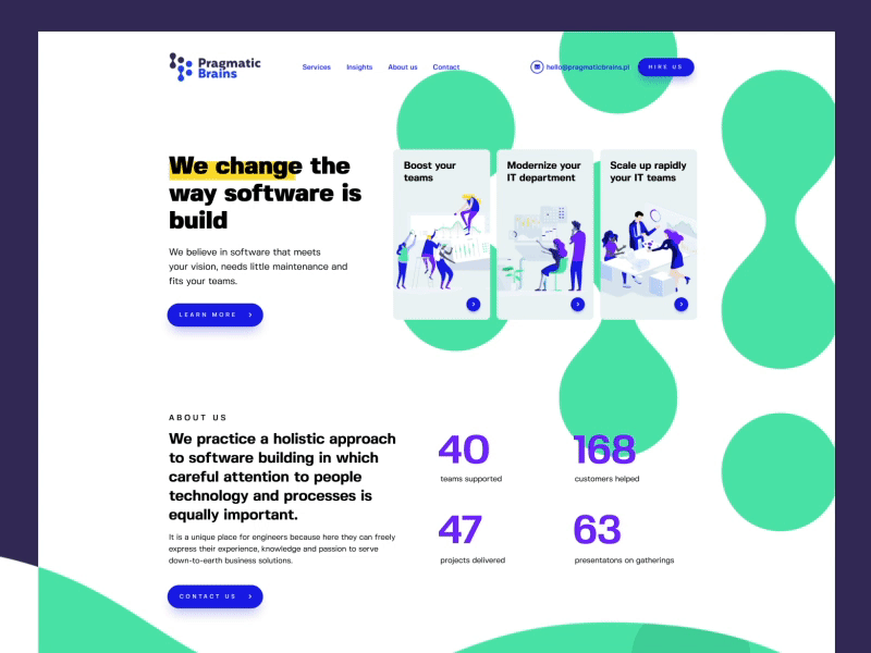 Pragmatic Brains - a software-engineer provider - top animations boost brains bubble fivo sans holistic identity illustration modern modernize pragmatic software software house ui