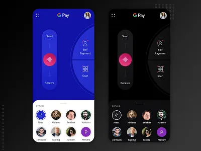 Google Pay - Payment App Redesign banking app blue blue and white clean design dark theme google pay interaction design ios mobile app payment app payments ux