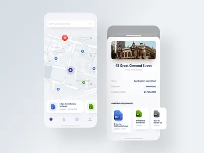 Planning App 2.0. Update & Refresh animation app building iphone location map menu mobile app navigation timeline ui ux white