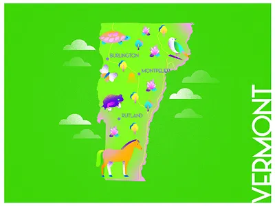 A state a day. #46 - Vermont art bold colors challenge color combinations color palette color study design flat gradient green illustration infographic map noise poster states texture usa vector vermont