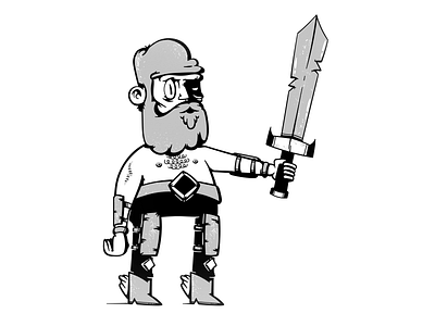 Friedrich the Great Goblin Witch Slayer beard bw characters humor illustration monochrome slayer sword vector warrior
