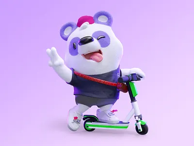 3D Panda - Kard 3dblender animal lime green mascot panda scooters