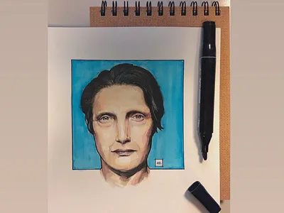 Mads Mikkelsen illustration mads mikkelsen portrait watercolors