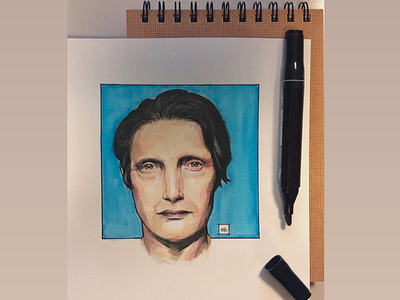 Mads Mikkelsen illustration mads mikkelsen portrait watercolors