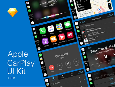 iOS11 CarPlay UI Kit (Free Download) apple automotive carplay design infotainment ios sketchapp ui kit ui kit design visual design