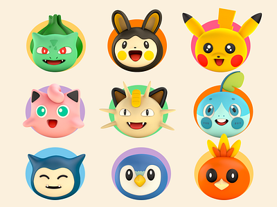 Pokémon 3d anime art bulbasaur c4d character cinema4d cute farfetchd game graphic icon icons jigglypuff meowth pikachu pokemon psyduck snorlax torchic