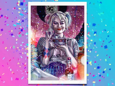 Chillin with Harley artprint birdsofprey cereal character chill chillin chilling confetti dccomics dceu decoration digitalart emancipation girlspower harley quinn harleyquinn illustration margot robbie margotrobbie party