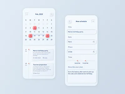 Neumorphi_calendar_Bright calendar ui schedule ui 设计