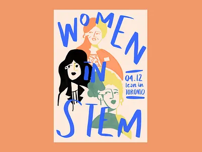 Women in STEM blue green illustration pastel portrait yellow