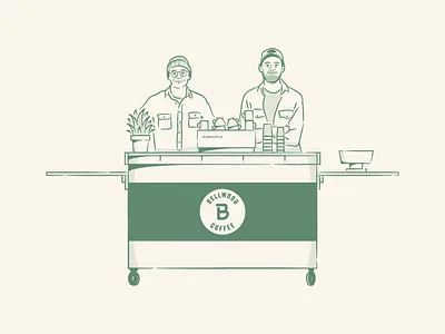 Bellwood Coffee Cart Shirt Design character coffee espresso green halftone illustration mid century simple