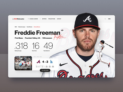 MLB Player Profile baseball braves hero interface landing mlb player sports stats team ui web website