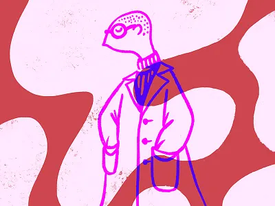 rough + refined bald character coat fashion glasses illustration pink portrait refined rough shapes turtleneck