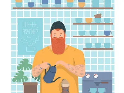 Barista barista character coffee hipster illustration