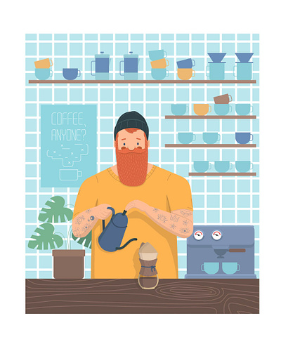 Barista barista character coffee hipster illustration