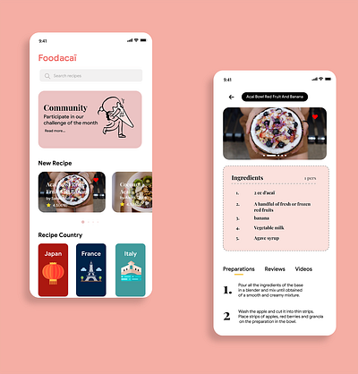 Acaï Recipe App app clean cuisine design flat food food and drink food app food illustration minimal ui ux