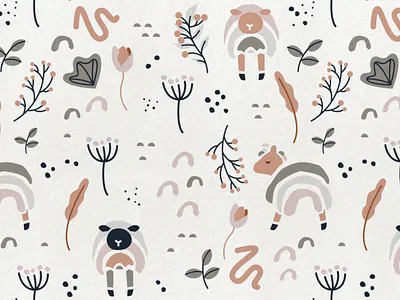 Sheeps... animal baby cute digital paper easter flowers modern nursery pattern plants rainbow sheep spring trendy vector