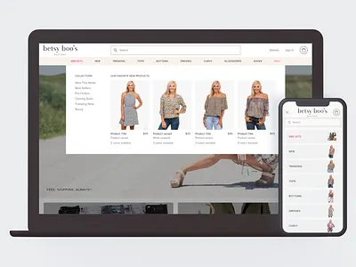 Boutique Apparel Mega-Menu Navigation boutique design ecommerce information architecture navigation design product shopify shopify store ui ux design