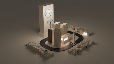L.O_O.P 3d blender city clock design light minimal nostalgia time