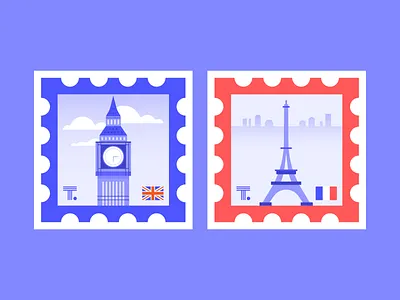 Stamp Sticker Series 01 city digital illustration england flag france illustration landmark london paris skyline stamp stamp design sticker sticker design stickermule thoughtspot vector