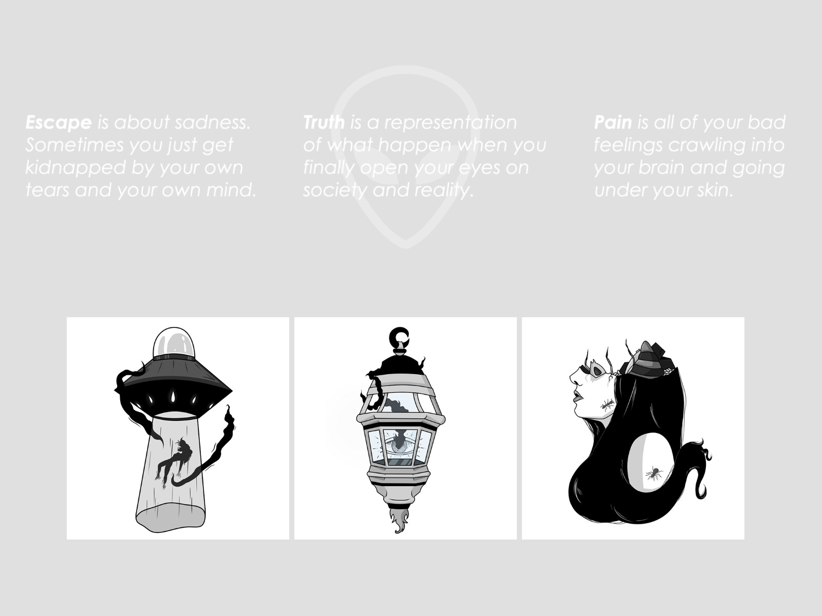 Example of Escape, truth, pain: a sticker project.