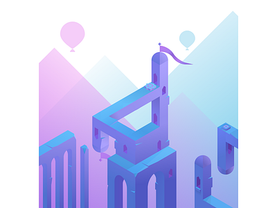 Monumental design dome flag isometric isometric design isometric illustration monument valley