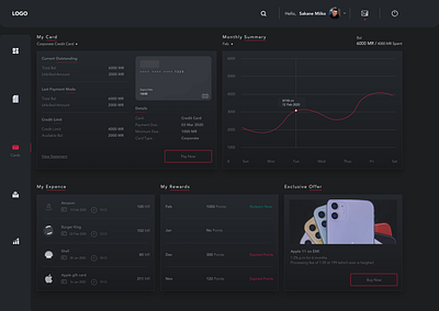 #Exploration - Dashboard for Card Details / Darkmode bank clean credit card dark details list pp application task