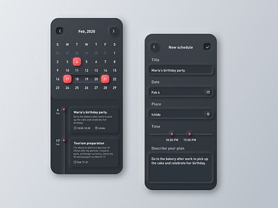 Neumorphi_calendar_Dark calendar dark dark theme neumorphic ui 设计