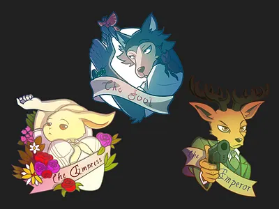 Beastars Tarot Set 1 Dribble animal anime beastars deer fanart graphic design haru legoshi louis manga rabbit tarot card the emperor the empress the fool wolf