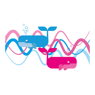 Whales blue branding design flat illustration illustrator pink waves whales