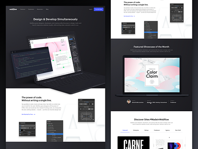 Webflow Homepage Redesign code dark filter gradient homepage inspiration layout macbook redesign ui user interface web design website