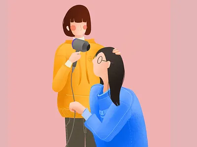 Drying hair for my valentine character design illustration pink visual design