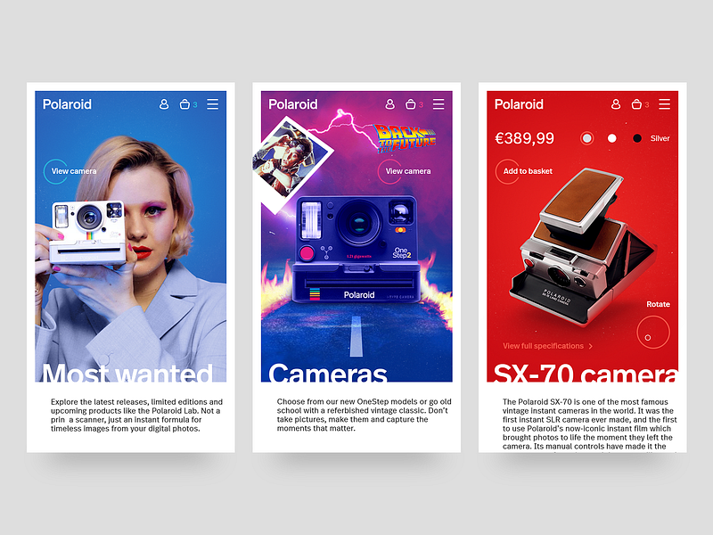 Polaroid mobile site asset creation cameras creative design ecommerce image manipulation layout mobile design mobile ui polaroid responsive design ui design visual design web design