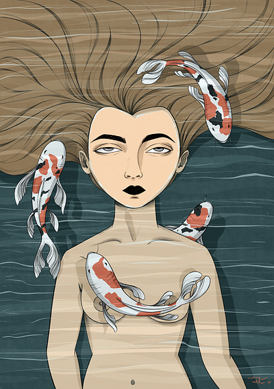 Koi character characterdesign digital fish girl girl illustration illustration illustration art illustration digital ipadpro japanese culture koi procreate water