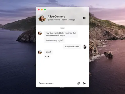 Minimalist Instant Messenger for MacOS app apple avatar bubble chat instant messenger interface macos message messaging minimalist pop up send simple type typing ui user white window