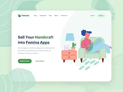 Handcrafted Illustration Website Header activity design girl handcraft header illustration landingpage onboarding ui vector web website woman