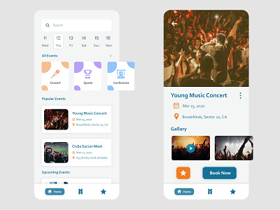 Event App app booking calender clean concert conference design favorites minimal music party popular soccer sports ui upcoming