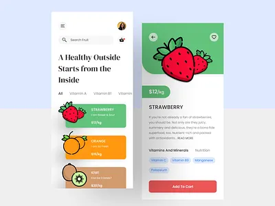 Fruit Store Mobile App app app design application clean colors ecommerce food fruit app fruit shop interface design minimal mobile mobile app mobile ui new nutrition product trending typography ui