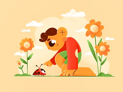 Spring 2d boy characters flat flower illustration nature procreate shape summer vector
